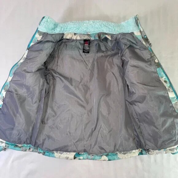 Gerry Girls M 10 / 12 Puffer Jacket Snow Camo Pattern Light Blue Gray Fleece - Picture 8 of 11